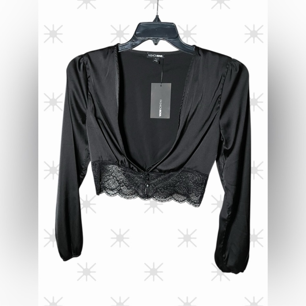 Fashion Nova Black Lace Detail Blouse